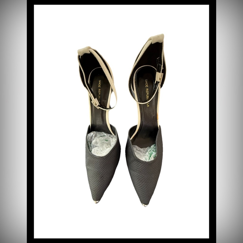 Shoe Republic LA Two-Tone Black and Cream Heels